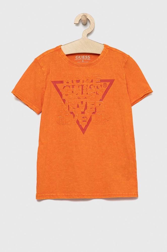 Дитяча бавовняна футболка Guess колір помаранчевий з принтом (2878187)