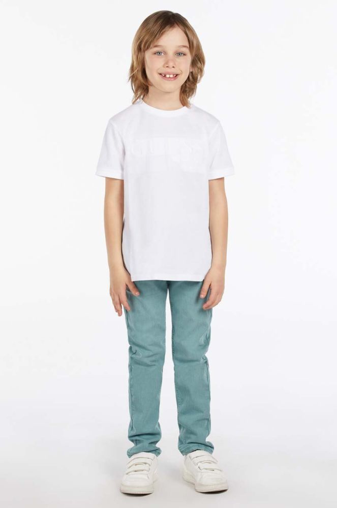 Дитяча бавовняна футболка Guess колір білий з аплікацією (2898231)