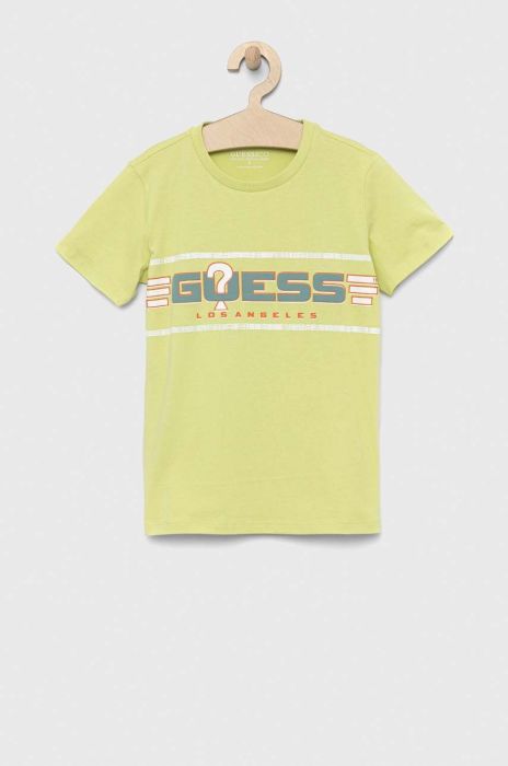 Дитяча бавовняна футболка Guess колір зелений з принтом (3015504)