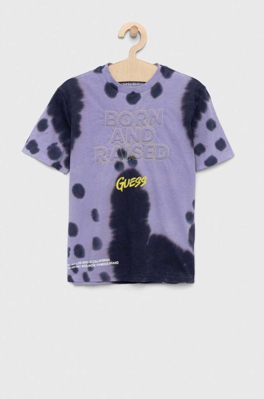 Дитяча бавовняна футболка Guess колір фіолетовий візерунок (2933918) фото 2