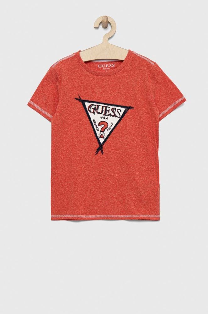 Дитяча футболка Guess колір червоний з аплікацією