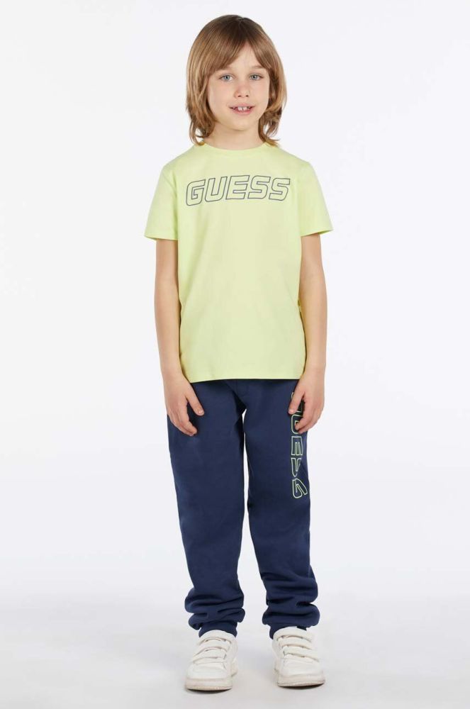 Дитяча футболка Guess колір зелений з принтом