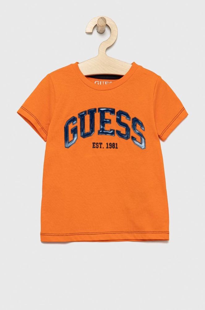 Дитяча бавовняна футболка Guess колір помаранчевий візерунок (2883349)