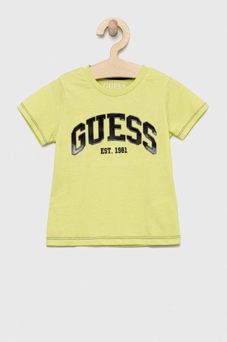 Дитяча бавовняна футболка Guess колір зелений візерунок (2883361)