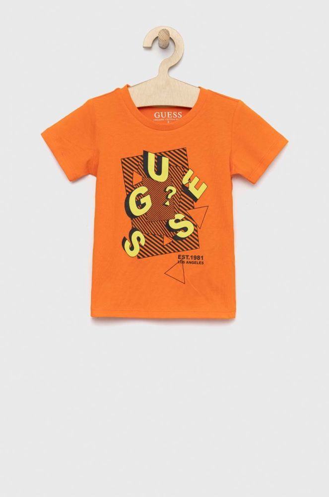 Дитяча бавовняна футболка Guess колір помаранчевий візерунок (2948746)