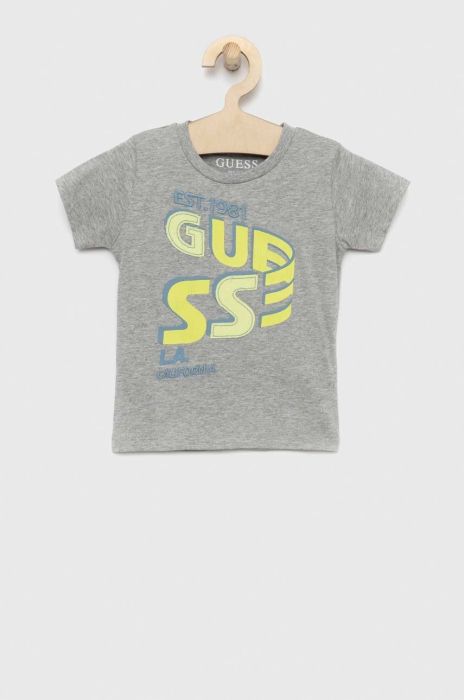 Дитяча бавовняна футболка Guess колір сірий з принтом (2871429)