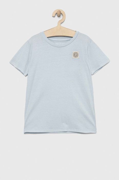 Двостороння бавовняна футболка Guess однотонний колір блакитний