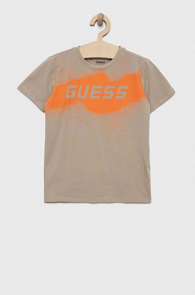 Дитяча футболка Guess колір бежевий з принтом