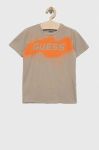 Дитяча футболка Guess колір бежевий з принтом