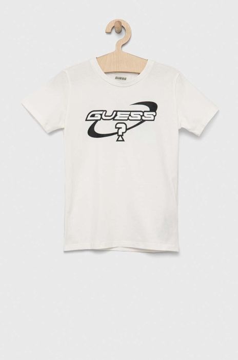 Дитяча бавовняна футболка Guess колір білий з принтом (2962416)