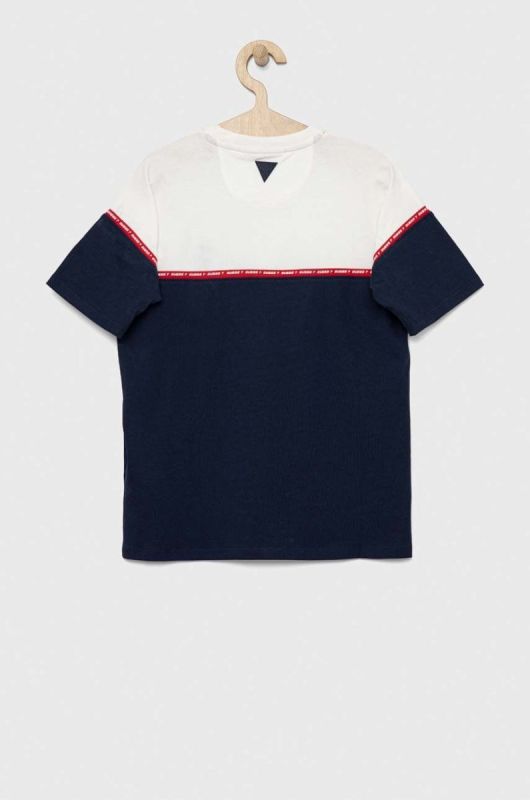 Дитяча бавовняна футболка Guess колір синій візерунок (3133370) фото 2