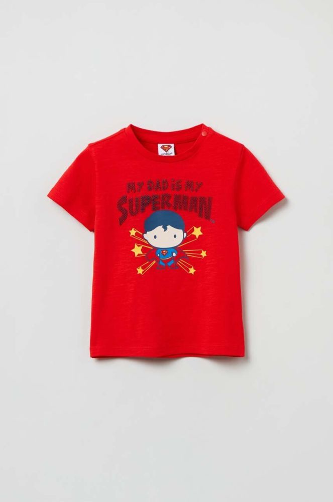 Бавовняна футболка для немовлят OVS колір червоний з принтом