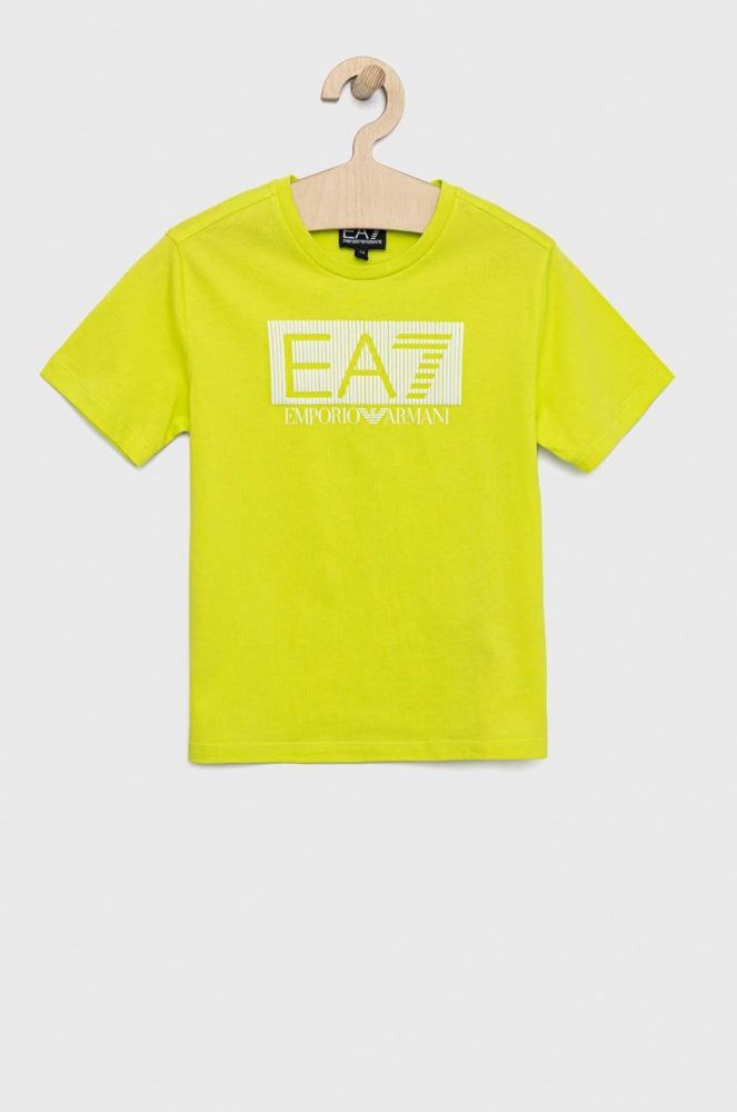 Дитяча бавовняна футболка EA7 Emporio Armani колір зелений з принтом (2898374)