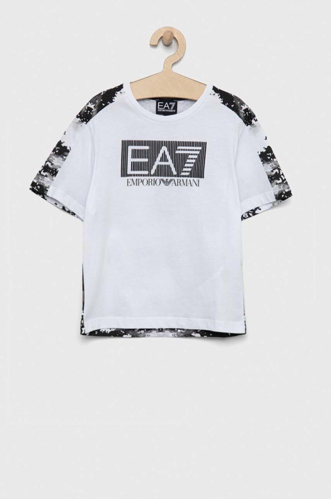Дитяча бавовняна футболка EA7 Emporio Armani колір білий візерунок
