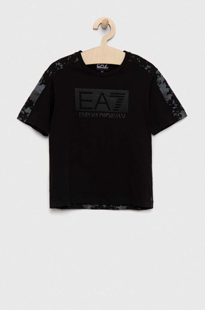 Дитяча бавовняна футболка EA7 Emporio Armani колір чорний візерунок