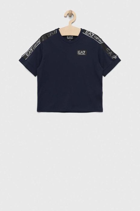Дитяча бавовняна футболка EA7 Emporio Armani колір синій з принтом (2932225)