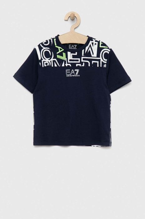 Дитяча бавовняна футболка EA7 Emporio Armani колір синій з принтом (2936378)