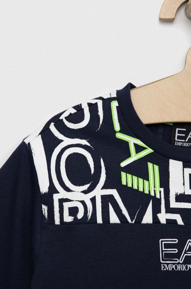 Дитяча бавовняна футболка EA7 Emporio Armani колір синій з принтом (2936378) фото 3