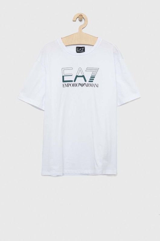 Дитяча бавовняна футболка EA7 Emporio Armani колір білий з принтом (2906493)