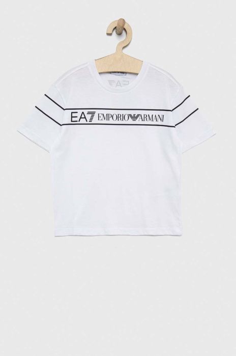 Дитяча бавовняна футболка EA7 Emporio Armani колір білий з принтом (2917766)
