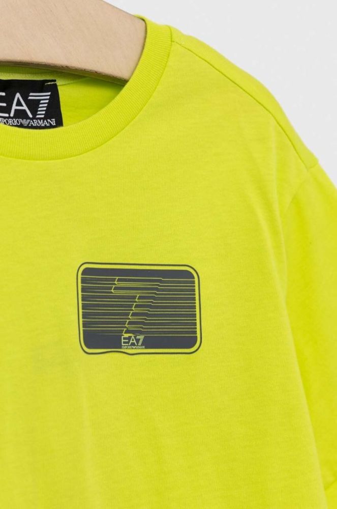 Дитяча бавовняна футболка EA7 Emporio Armani колір зелений з принтом (3071919) фото 3