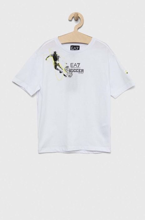 Дитяча бавовняна футболка EA7 Emporio Armani колір білий з принтом (3141294)