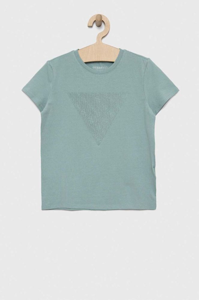 Дитяча футболка Guess колір бірюзовий з принтом фото 2