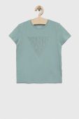 Дитяча футболка Guess колір бірюзовий з принтом
