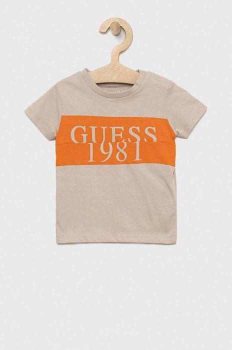 Дитяча бавовняна футболка Guess колір бежевий з принтом (3009495)