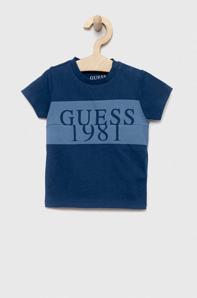 Дитяча бавовняна футболка Guess з принтом колір блакитний (3009506)