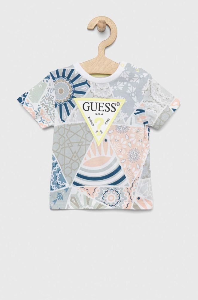 Дитяча бавовняна футболка Guess візерунок колір блакитний (3009540)