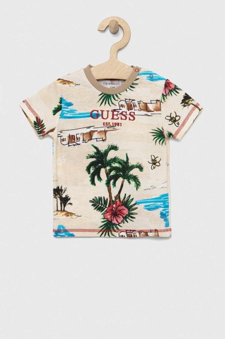 Дитяча бавовняна футболка Guess колір бежевий візерунок (3133449)