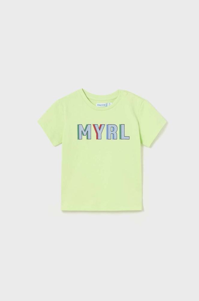 Дитяча бавовняна футболка Mayoral колір зелений з принтом (2936400)