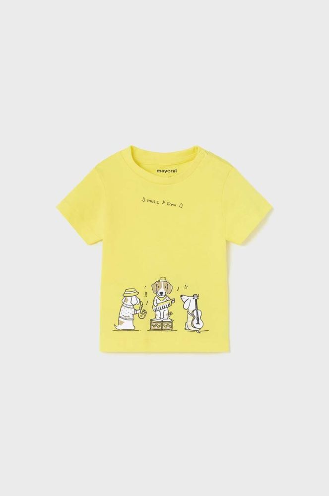 Бавовняна футболка для немовлят Mayoral колір жовтий з принтом (2936430)