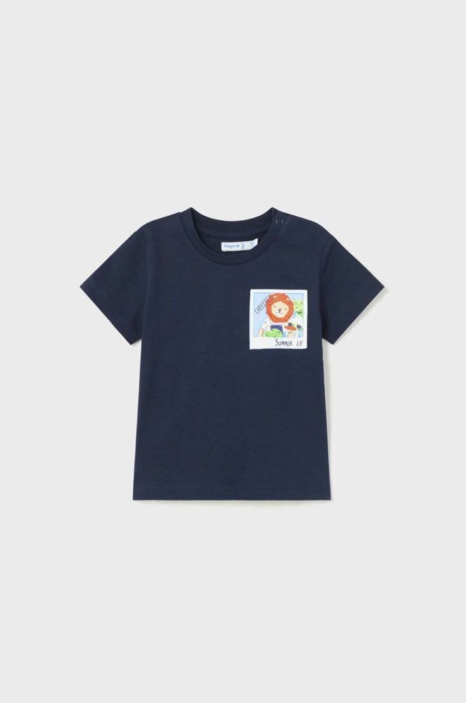 Бавовняна футболка для немовлят Mayoral колір синій з принтом (2936473)