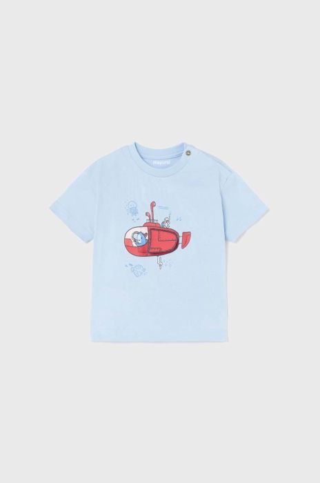 Бавовняна футболка для немовлят Mayoral з принтом колір блакитний (2936606)