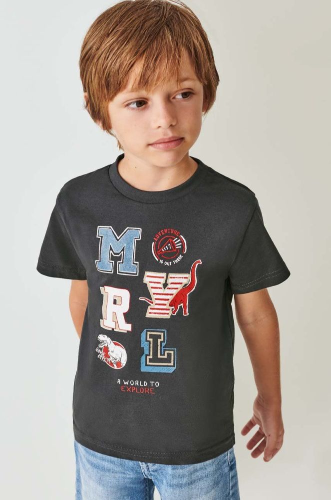 Дитяча бавовняна футболка Mayoral колір сірий з принтом (2936722)