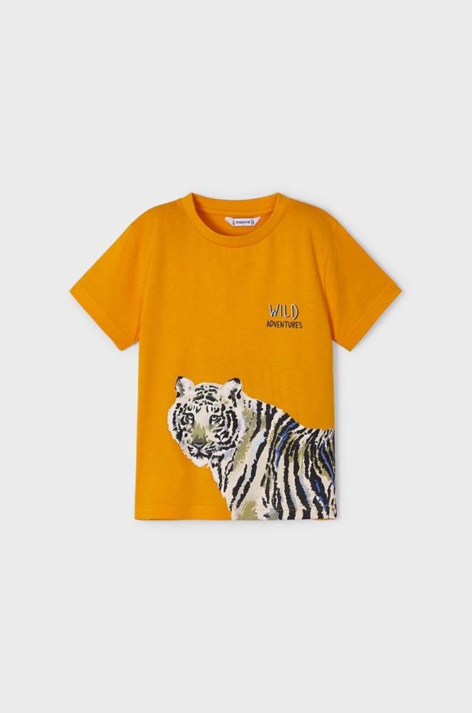 Дитяча бавовняна футболка Mayoral колір помаранчевий з принтом (2932321)