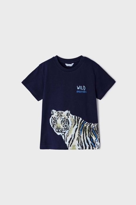 Дитяча бавовняна футболка Mayoral колір синій з принтом (2932329)