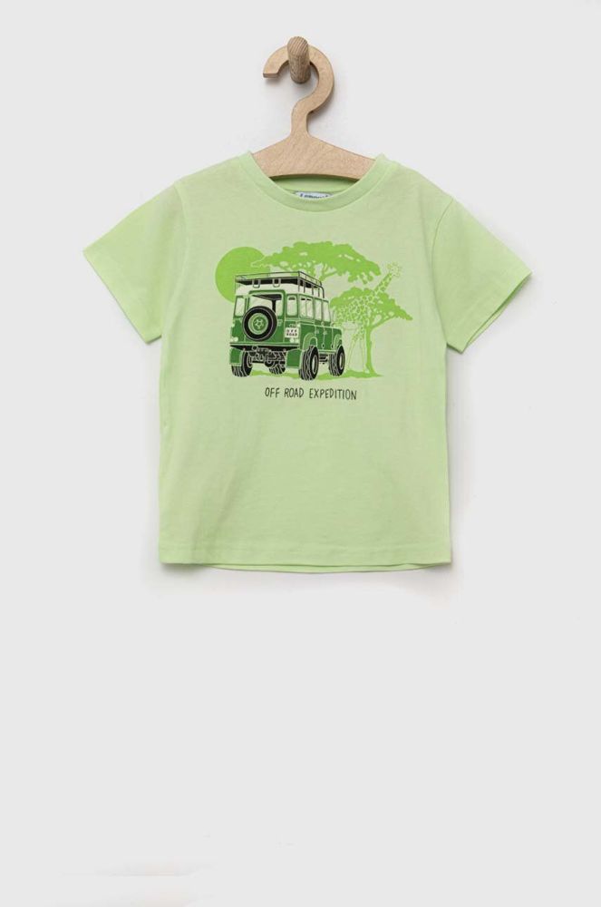Дитяча бавовняна футболка Mayoral колір зелений з принтом (2932416)