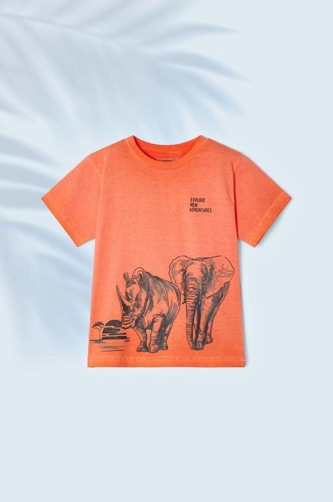 Дитяча бавовняна футболка Mayoral колір помаранчевий з принтом (2936803)
