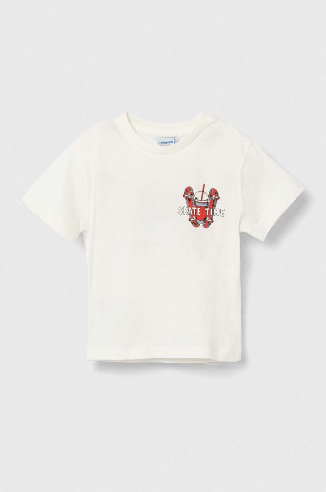 Дитяча бавовняна футболка Mayoral колір білий з принтом (2940355)