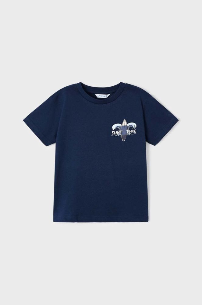 Дитяча бавовняна футболка Mayoral колір синій з принтом (2940364)