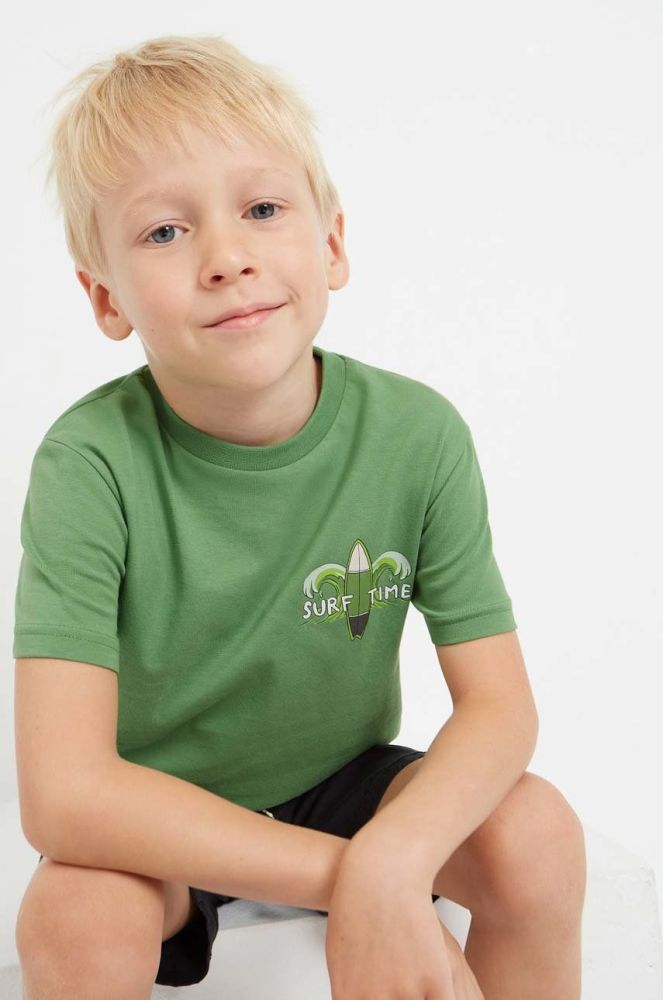 Дитяча бавовняна футболка Mayoral колір зелений з принтом (2940347)