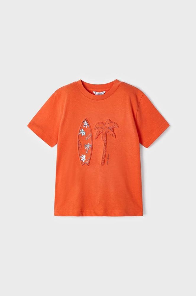 Дитяча бавовняна футболка Mayoral колір помаранчевий з принтом (2940523)