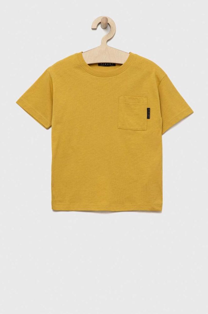 Дитяча бавовняна футболка Sisley колір жовтий з принтом