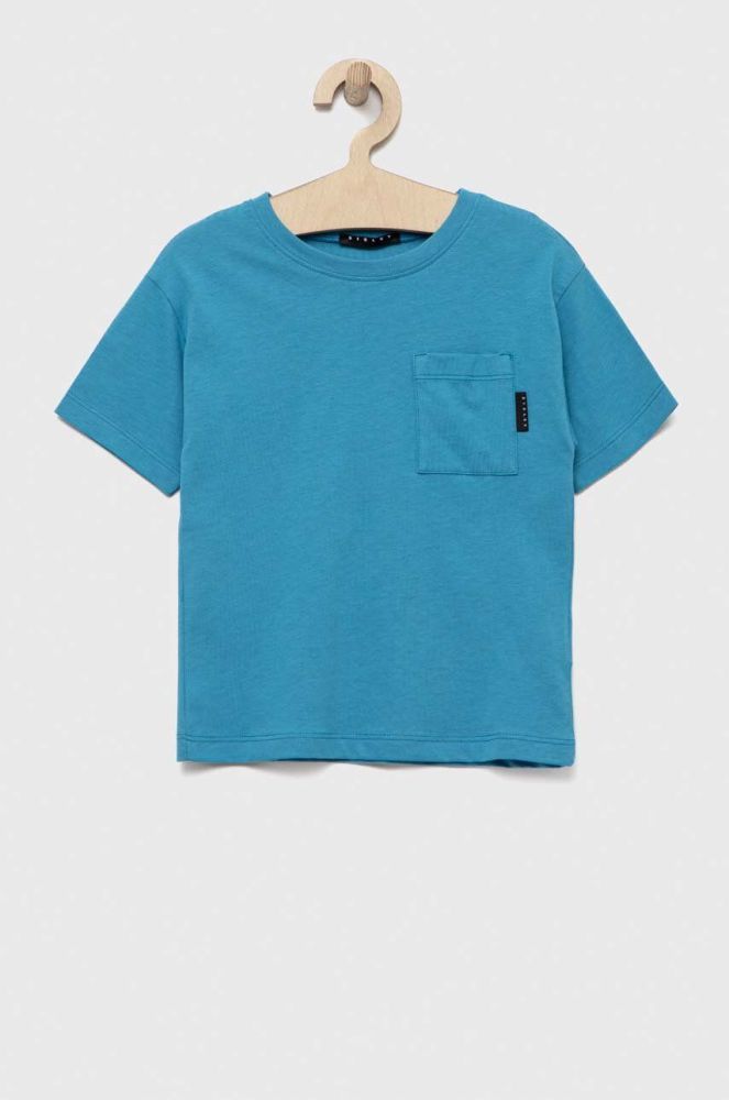 Дитяча бавовняна футболка Sisley з принтом колір блакитний