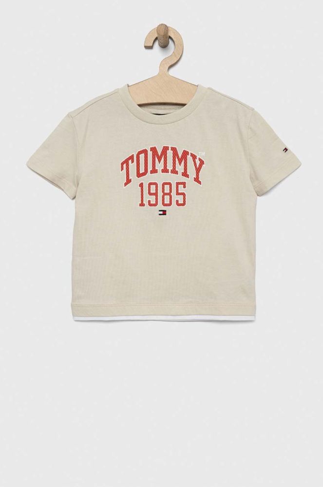 Дитяча бавовняна футболка Tommy Hilfiger колір бежевий з принтом (3004746)