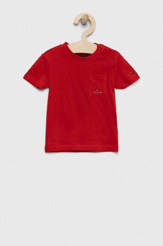 Дитяча бавовняна футболка Tommy Hilfiger колір червоний однотонний (3036907)