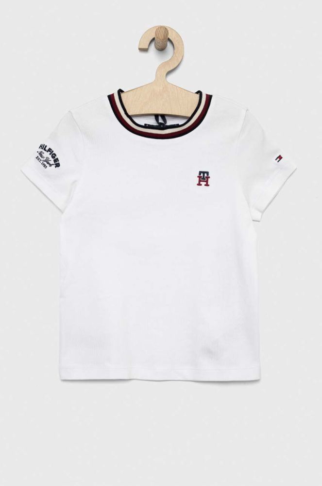 Дитяча бавовняна футболка Tommy Hilfiger колір білий з аплікацією
